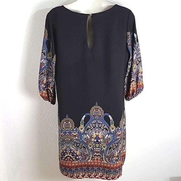 Gibiu Black Bohemian Shift Dress with Colorful Print, Size Medium - Picture 6 of 10